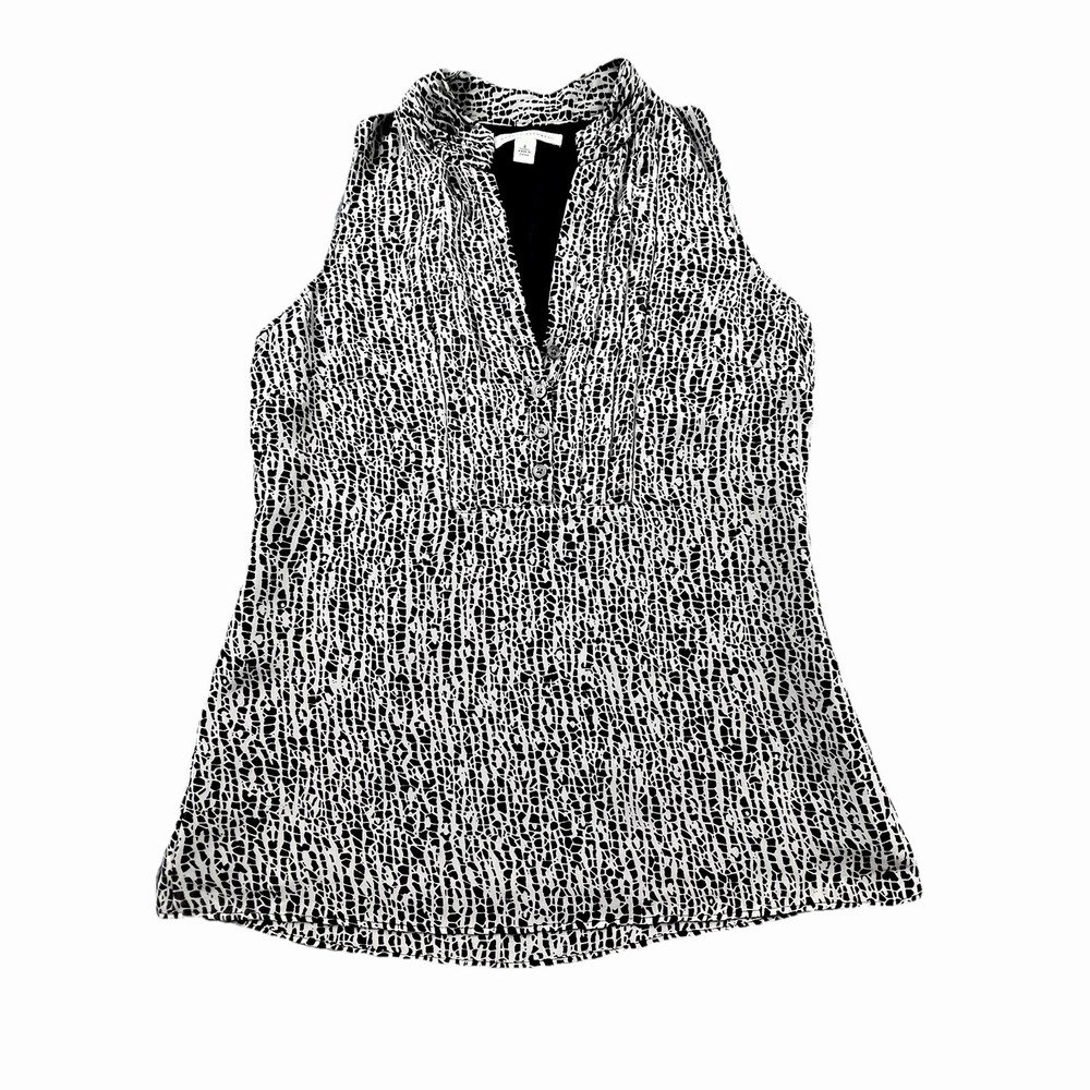 Banana Republic Women's 4 Black White Abstract Animal‎ Print Sleeveless Tunic